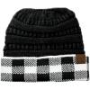 imageCC BeanieTail Cable Knit Messy High Bun Ponytail Cuff Beanie HatBuffalo Checkered BlackWhite