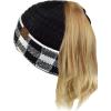 imageCC BeanieTail Cable Knit Messy High Bun Ponytail Cuff Beanie HatBuffalo Checkered BlackWhite