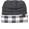 imageCC BeanieTail Cable Knit Messy High Bun Ponytail Cuff Beanie HatBuffalo Checkered Dark Melange GrayWhite