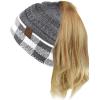 imageCC BeanieTail Cable Knit Messy High Bun Ponytail Cuff Beanie HatBuffalo Checkered Dark Melange GrayWhite
