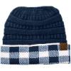 imageCC BeanieTail Cable Knit Messy High Bun Ponytail Cuff Beanie HatBuffalo Checkered NavyWhite