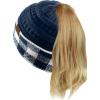 imageCC BeanieTail Cable Knit Messy High Bun Ponytail Cuff Beanie HatBuffalo Checkered NavyWhite
