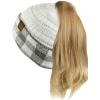 imageCC BeanieTail Cable Knit Messy High Bun Ponytail Cuff Beanie HatBuffalo Checkered WhiteLight Melange Gray