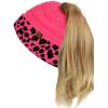 imageCC BeanieTail Cable Knit Messy High Bun Ponytail Cuff Beanie HatLeopard Candy Pink