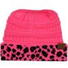 imageCC BeanieTail Cable Knit Messy High Bun Ponytail Cuff Beanie HatLeopard Candy Pink