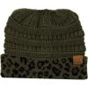 imageCC BeanieTail Cable Knit Messy High Bun Ponytail Cuff Beanie HatLeopard Dark Olive