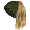 imageCC BeanieTail Cable Knit Messy High Bun Ponytail Cuff Beanie HatLeopard Dark Olive
