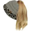 imageCC BeanieTail Cable Knit Messy High Bun Ponytail Cuff Beanie HatLeopard Light Melange Gray