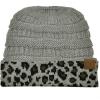 imageCC BeanieTail Cable Knit Messy High Bun Ponytail Cuff Beanie HatLeopard Light Melange Gray