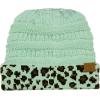 imageCC BeanieTail Cable Knit Messy High Bun Ponytail Cuff Beanie HatLeopard Mint