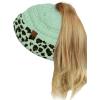 imageCC BeanieTail Cable Knit Messy High Bun Ponytail Cuff Beanie HatLeopard Mint