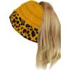 imageCC BeanieTail Cable Knit Messy High Bun Ponytail Cuff Beanie HatLeopard Mustard