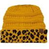 imageCC BeanieTail Cable Knit Messy High Bun Ponytail Cuff Beanie HatLeopard Mustard