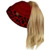 imageCC BeanieTail Cable Knit Messy High Bun Ponytail Cuff Beanie HatLeopard Red