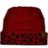 imageCC BeanieTail Cable Knit Messy High Bun Ponytail Cuff Beanie HatLeopard Red