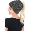 imageCC BeanieTail Soft Stretch Cable Knit Messy High Bun Ponytail Beanie Hat2 Tone BlackDark Beige