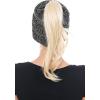 imageCC BeanieTail Soft Stretch Cable Knit Messy High Bun Ponytail Beanie Hat2 Tone BlackDark Beige