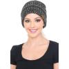imageCC BeanieTail Soft Stretch Cable Knit Messy High Bun Ponytail Beanie Hat2 Tone BlackDark Beige
