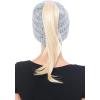 imageCC BeanieTail Soft Stretch Cable Knit Messy High Bun Ponytail Beanie Hat2 Tone Grey