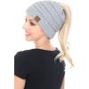 imageCC BeanieTail Soft Stretch Cable Knit Messy High Bun Ponytail Beanie Hat2 Tone Grey