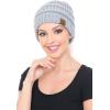 imageCC BeanieTail Soft Stretch Cable Knit Messy High Bun Ponytail Beanie Hat2 Tone Grey