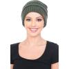 imageCC BeanieTail Soft Stretch Cable Knit Messy High Bun Ponytail Beanie Hat2 Tone Olive