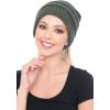 imageCC BeanieTail Soft Stretch Cable Knit Messy High Bun Ponytail Beanie Hat2 Tone Olive