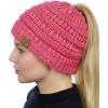 imageCC BeanieTail Soft Stretch Cable Knit Messy High Bun Ponytail Beanie Hat3 Tone Coral