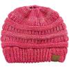 imageCC BeanieTail Soft Stretch Cable Knit Messy High Bun Ponytail Beanie Hat3 Tone Coral