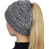 imageCC BeanieTail Soft Stretch Cable Knit Messy High Bun Ponytail Beanie Hat3 Tone Gray