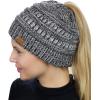 imageCC BeanieTail Soft Stretch Cable Knit Messy High Bun Ponytail Beanie Hat3 Tone Gray