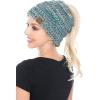 imageCC BeanieTail Soft Stretch Cable Knit Messy High Bun Ponytail Beanie Hat3 Tone Teal