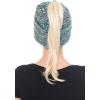 imageCC BeanieTail Soft Stretch Cable Knit Messy High Bun Ponytail Beanie Hat3 Tone Teal