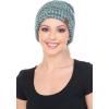 imageCC BeanieTail Soft Stretch Cable Knit Messy High Bun Ponytail Beanie Hat3 Tone Teal