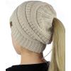 imageCC BeanieTail Soft Stretch Cable Knit Messy High Bun Ponytail Beanie HatBeige