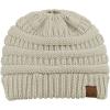 imageCC BeanieTail Soft Stretch Cable Knit Messy High Bun Ponytail Beanie HatBeige