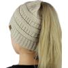 imageCC BeanieTail Soft Stretch Cable Knit Messy High Bun Ponytail Beanie HatBeige