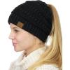 imageCC BeanieTail Soft Stretch Cable Knit Messy High Bun Ponytail Beanie HatBlack Metallic