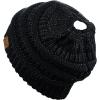 imageCC BeanieTail Soft Stretch Cable Knit Messy High Bun Ponytail Beanie HatBlack Metallic
