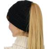 imageCC BeanieTail Soft Stretch Cable Knit Messy High Bun Ponytail Beanie HatBlack Metallic