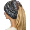 imageCC BeanieTail Soft Stretch Cable Knit Messy High Bun Ponytail Beanie HatBlackGray Tribal Blend