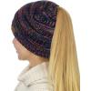 imageCC BeanieTail Soft Stretch Cable Knit Messy High Bun Ponytail Beanie HatBlackMulti