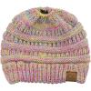imageCC BeanieTail Soft Stretch Cable Knit Messy High Bun Ponytail Beanie HatBright Mix