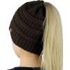 imageCC BeanieTail Soft Stretch Cable Knit Messy High Bun Ponytail Beanie HatBrown