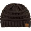 imageCC BeanieTail Soft Stretch Cable Knit Messy High Bun Ponytail Beanie HatBrown