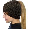imageCC BeanieTail Soft Stretch Cable Knit Messy High Bun Ponytail Beanie HatBrown Metallic