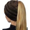 imageCC BeanieTail Soft Stretch Cable Knit Messy High Bun Ponytail Beanie HatBrown Metallic