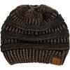 imageCC BeanieTail Soft Stretch Cable Knit Messy High Bun Ponytail Beanie HatBrown Metallic
