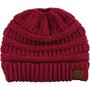 imageCC BeanieTail Soft Stretch Cable Knit Messy High Bun Ponytail Beanie HatBurgundy