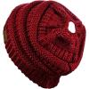 imageCC BeanieTail Soft Stretch Cable Knit Messy High Bun Ponytail Beanie HatBurgundy Metallic